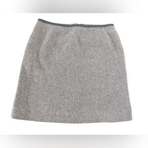 Talbots Checkered Silk Wool Blend Leather Trim Skirt Black & white Size 14 Lined